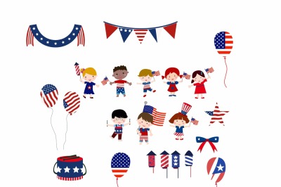 Cute kids Independence day celebration vector illustration pack