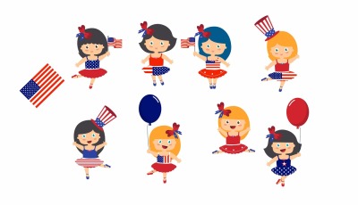 Lovely girls Independence day celebration vector illustration pack