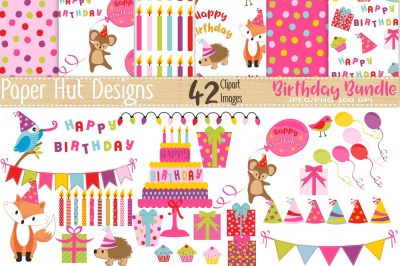 Girls Birthday Bundle Clipart and Seamless Paper Set