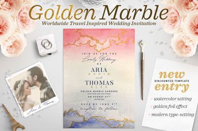 Golden Marble Wedding Invitation I