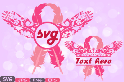 Eagle Flower Breast Cancer birds Feathers Frame Split Circle SVG Cricut Silhouette swirl Props Cutting Files Awareness survivor Clipart 522S