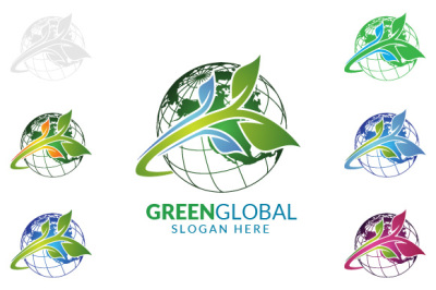 Green Global Ecology logo template, global warning logo