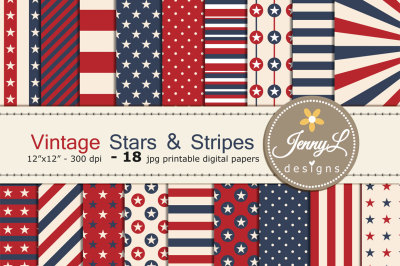 Vintage Stars and Stripes Digital papers, 4th of July