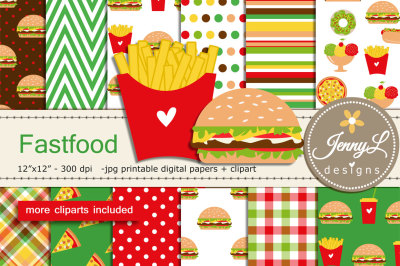Fastfood burger Digital Papers and Clipart