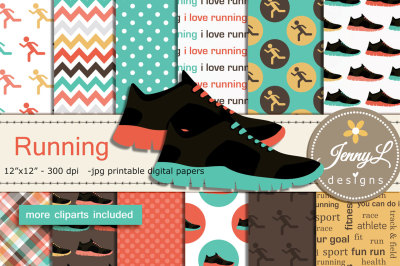 Running Exercise Digital Papers and clipart