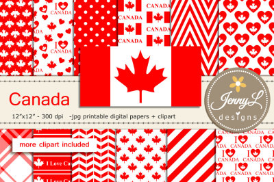  Canada Digital Papers and Canada Flag Clipart SET