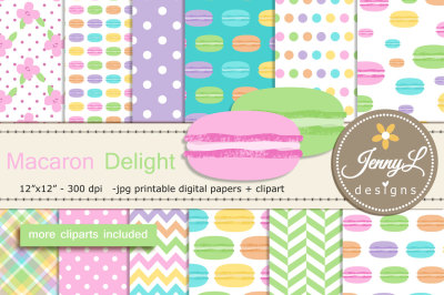  Macaron Digital Papers and cliparts SET