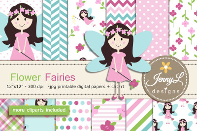 Flower Fairy Digital Papers and Clipart SET