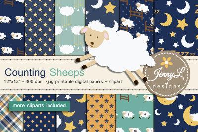 Counting Sheep digital papers and clipart SET