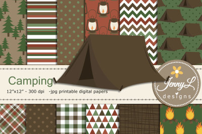 Camping Digital Papers & clipart SET