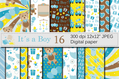 It´s a Boy Digital Papers, Baby Boy Blue Digital Paper