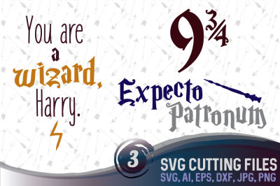 Harry potter bundle - 3 magical designs, suitable for cutting SVG, EPS, PNG, AI, JPG, DXF