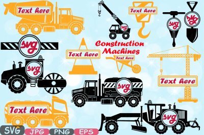 Construction Machines Circle & Split Silhouette SVG file Cutting files Dump Trucks toy toys Cars Excavator stickers builders Clipart -555S