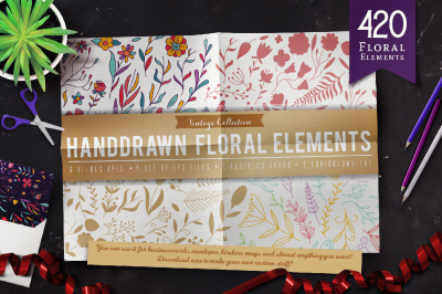 Vintage Handdrawn Floral Elements