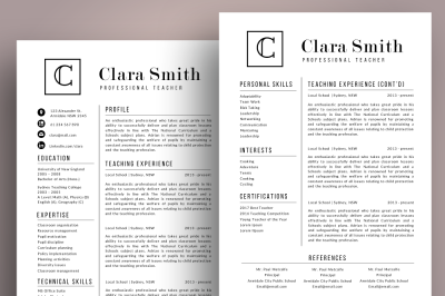 Initial modern teacher resume template pack for MS PowerPoint