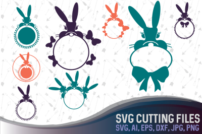 8 Bunny Monograms Bundle SVG&2C; DXF&2C; JPG&2C; PNG&2C; AI&2C; EPS