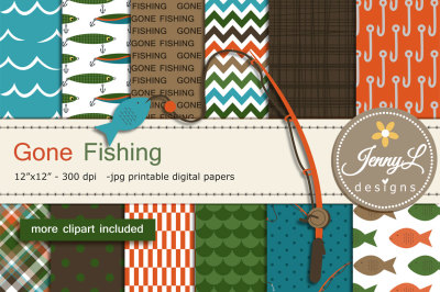 Fishing Digital Papers & Clipart SET