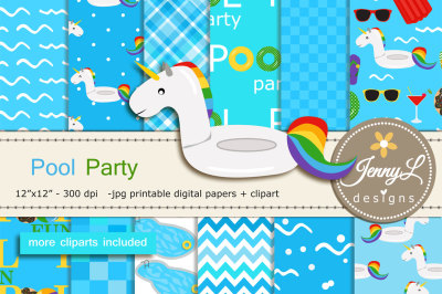 Pool Swimming Digital Papers & clipart SET
