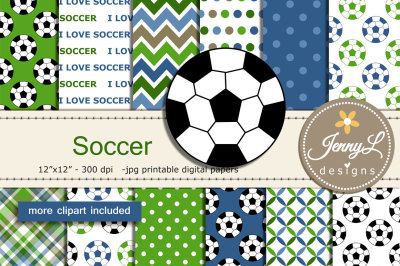 Soccer Digital Papers & Clipart SET