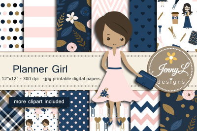 Planner Girl Digital Papers and Clipart SET