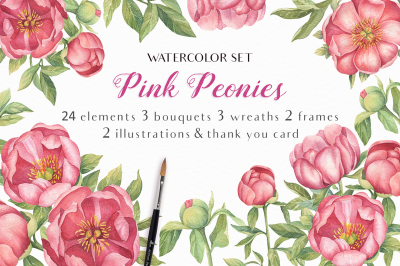 Pink Peonies - Watercolor Set