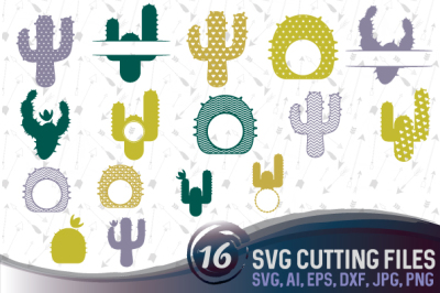 16 Cactus Monograms Bundle SVG, DXF, JPG, PNG, DWG, AI, EPS