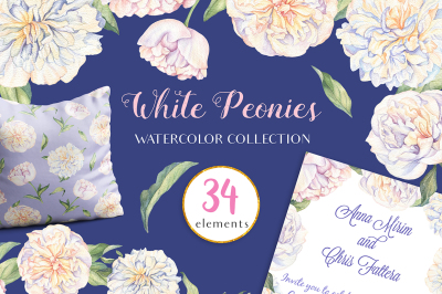 White Peonies - Watercolor Set