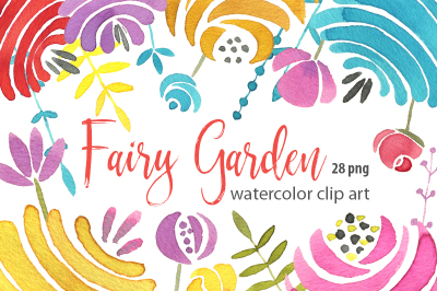 Watercolor colored fairy flowers png