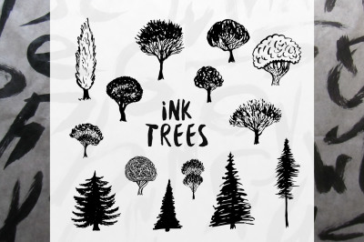 Ink Trees Vector Set