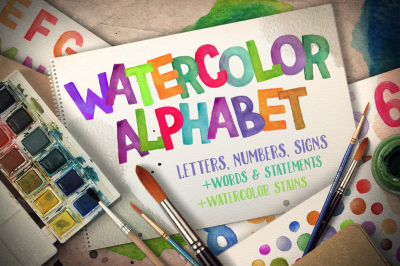 Watercolor Alphabet+Paint Stains