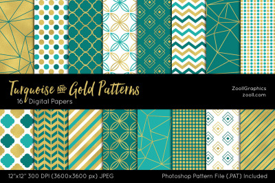 Turquoise And Gold Digital Papers