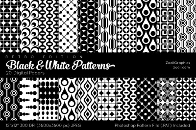 Black And White Retro Patterns Digital Papers
