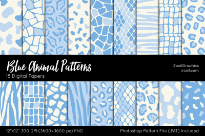 Blue Animals Patterns Digital Papers