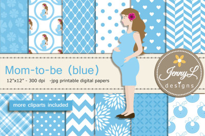 Pregnant Mom Digital Papers & Clipart SET