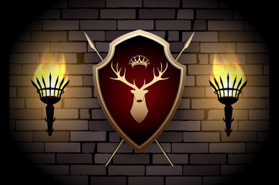 Deer Shield with Torches on the Wall