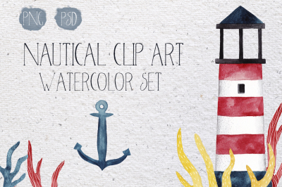 Nautical watercolor clip-art set