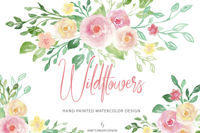 Watercolor Wildflowers Flower Clip Art Hand Drawn Flowers