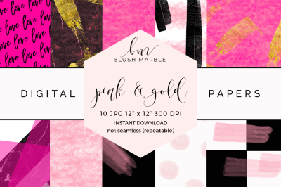 Digital paper - pink and gold 