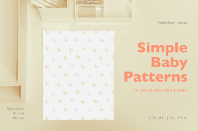 Simple Baby Patterns. 20 Seamless vector texture.