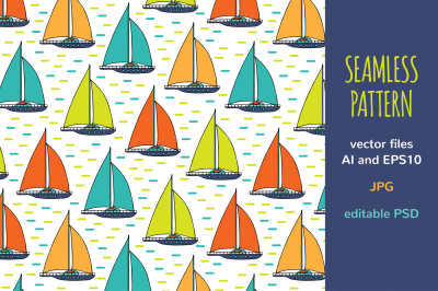 Seamless pattern with colored sails