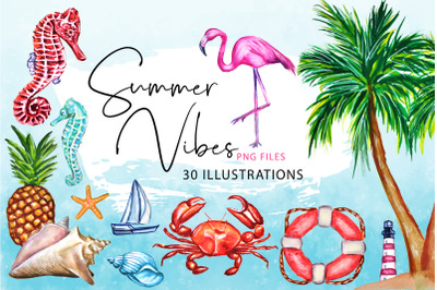 Watercolor Summer Clipart  | Beach Clipart