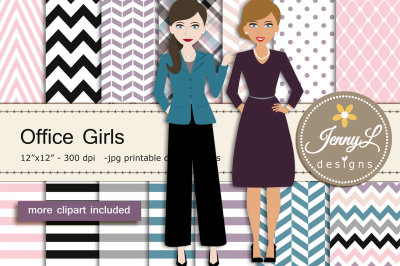 Office Girls Digital Papers & Clipart SET
