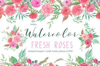 Watercolor Fresh roses