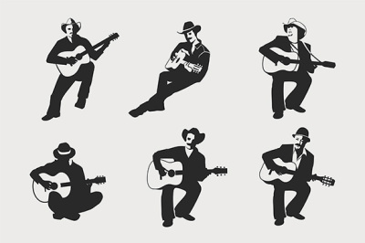 Guitarists in silhouette