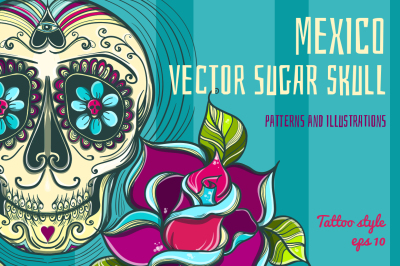 Vector Sugar Skull with roses