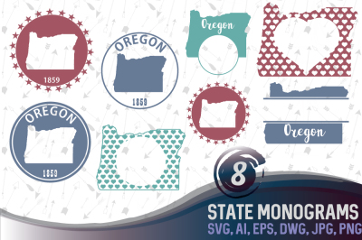 Oregon Monograms SVG, JPG, PNG, DWG, AI, EPS