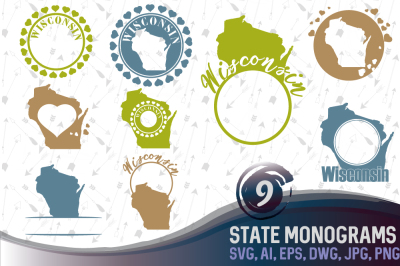 Wisconsin Monograms SVG, JPG, PNG, DWG, AI, EPS