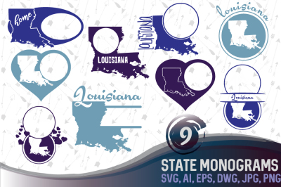 Louisiana Monograms SVG, JPG, PNG, DWG, AI, EPS