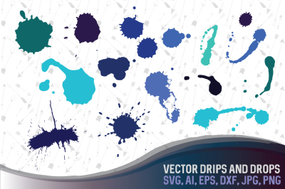 Vector watercolor and ink drips and drops Bundle SVG, DXF, JPG, PNG, DWG, AI, EPS