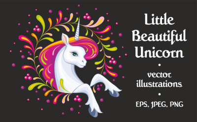 Little beautiful unicorn. Vector illustrations.